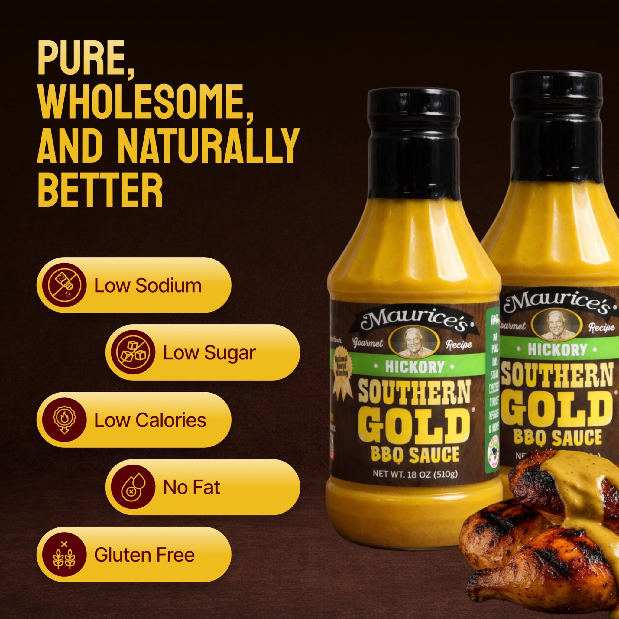 Maurice’s Southern Gold BBQ Sauce, Hickory - Smoke-Kissed Carolina Gold Barbecue Sauce - Authentic Southern Carolina Barbeque Dressing - Mustard Based