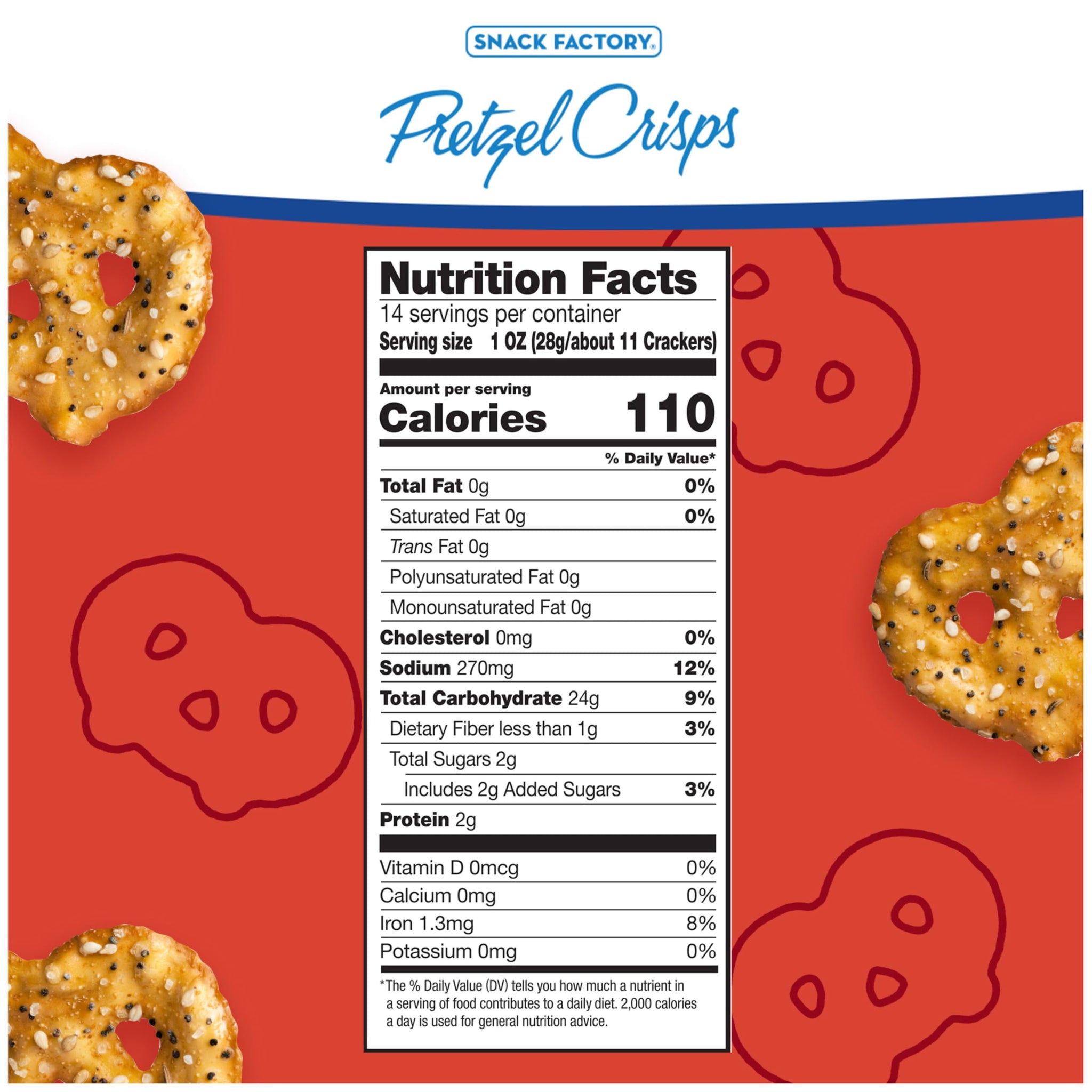 Snack Factory Everything Pretzel Crisps, Non-GMO, 14 OZ Party Size Bag