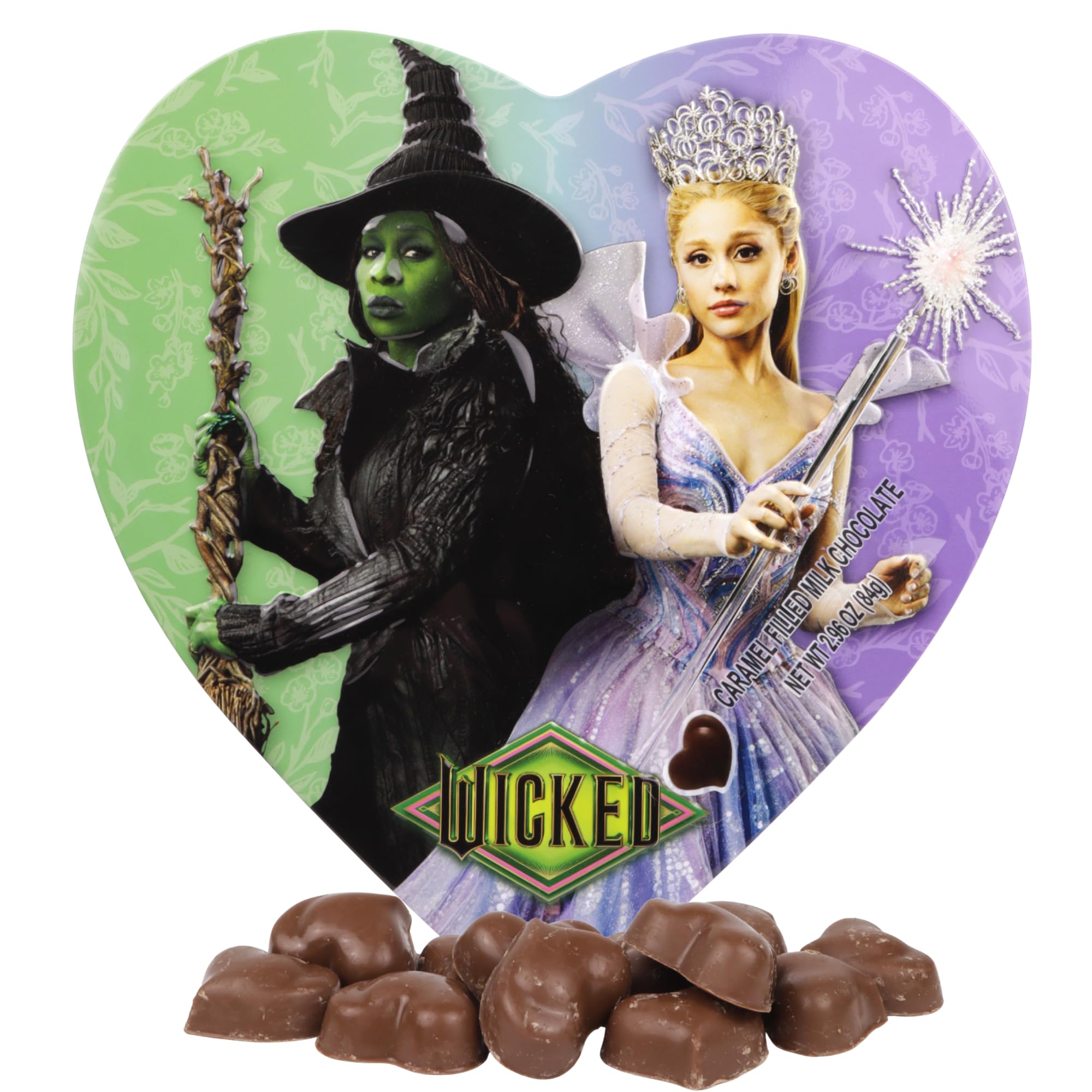 Wicked Heart Box with Caramel Filled Milk Chocolates Inside, Individually Wrapped Pieces, Collectible Candy Gift, 2.96 Ounces