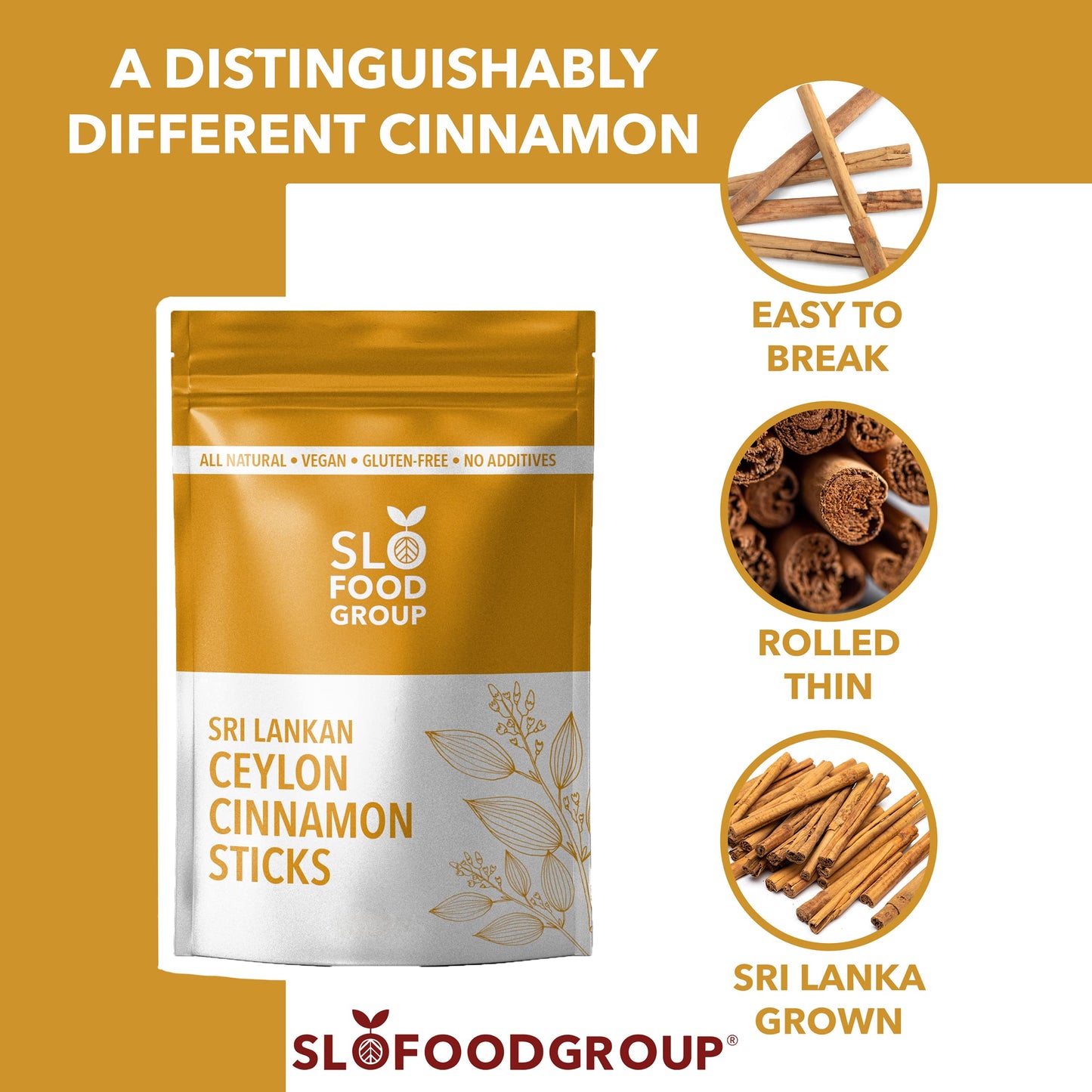 Slofoodgroup Ceylon Cinnamon Sticks - Pure Ceylon Cinnamon Quills 5 Inch Cut Cinnamon Spice from Sri Lanka, True Cinnamon - Cinnamomum Verum, 12 OZ.