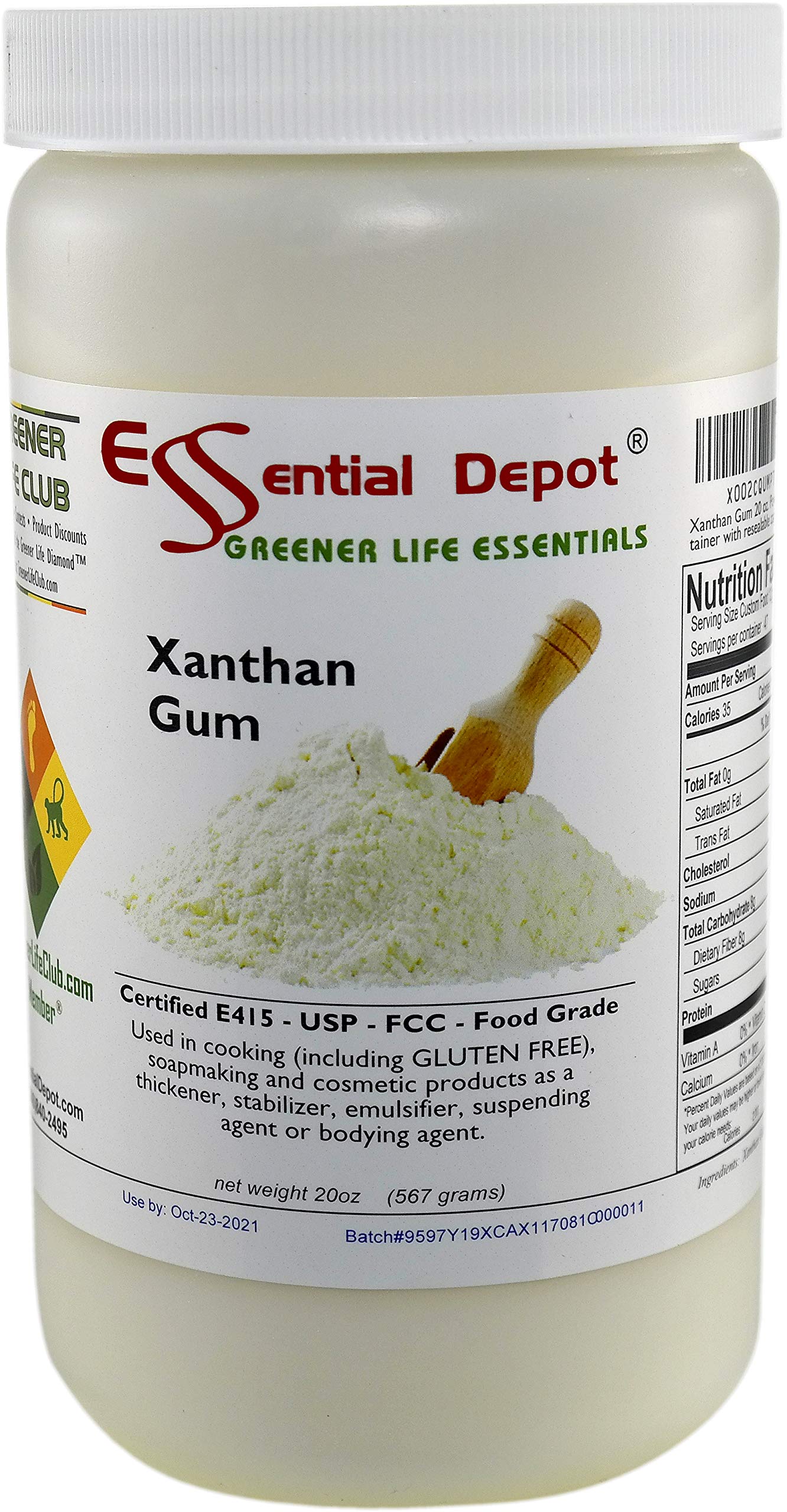 Essential Depot Xanthan Gum 20 oz. Powder USP FCC Food Grade - Gluten Free Cooking - Safety Sealed HDPE Container with Resealable Cap