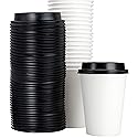 White 12 Oz Paper Coffee Cups With Recyclable Dome Lids, 100 Pk. BPA Free Disposable Drink Cup Set for Serving Hot Tea and Lattes at Kiosks, Shops