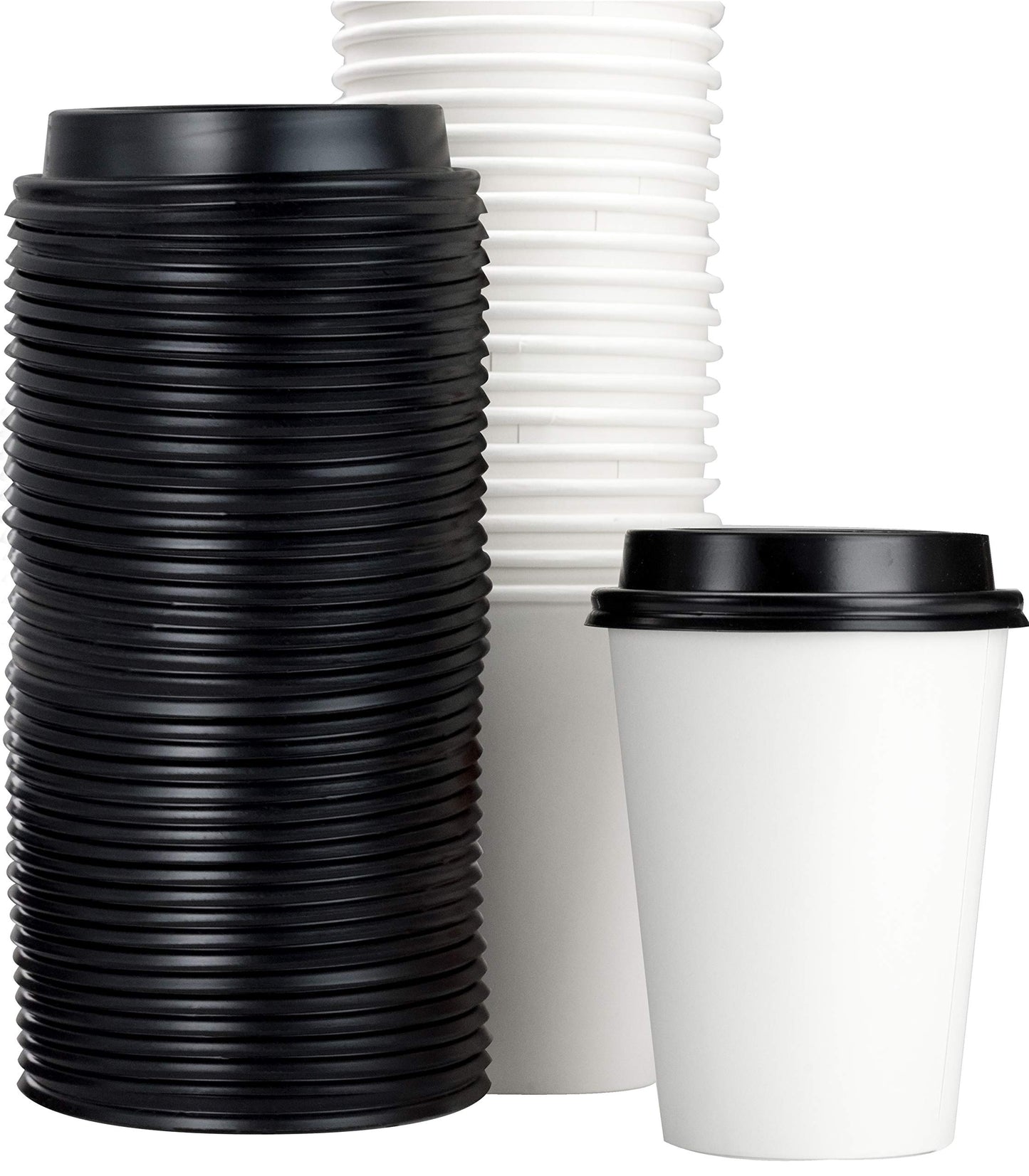 White 12 Oz Paper Coffee Cups With Recyclable Dome Lids, 100 Pk. BPA Free Disposable Drink Cup Set for Serving Hot Tea and Lattes at Kiosks, Shops