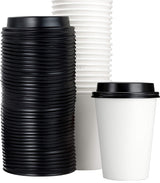 White 12 Oz Paper Coffee Cups With Recyclable Dome Lids, 100 Pk. BPA Free Disposable Drink Cup Set for Serving Hot Tea and Lattes at Kiosks, Shops