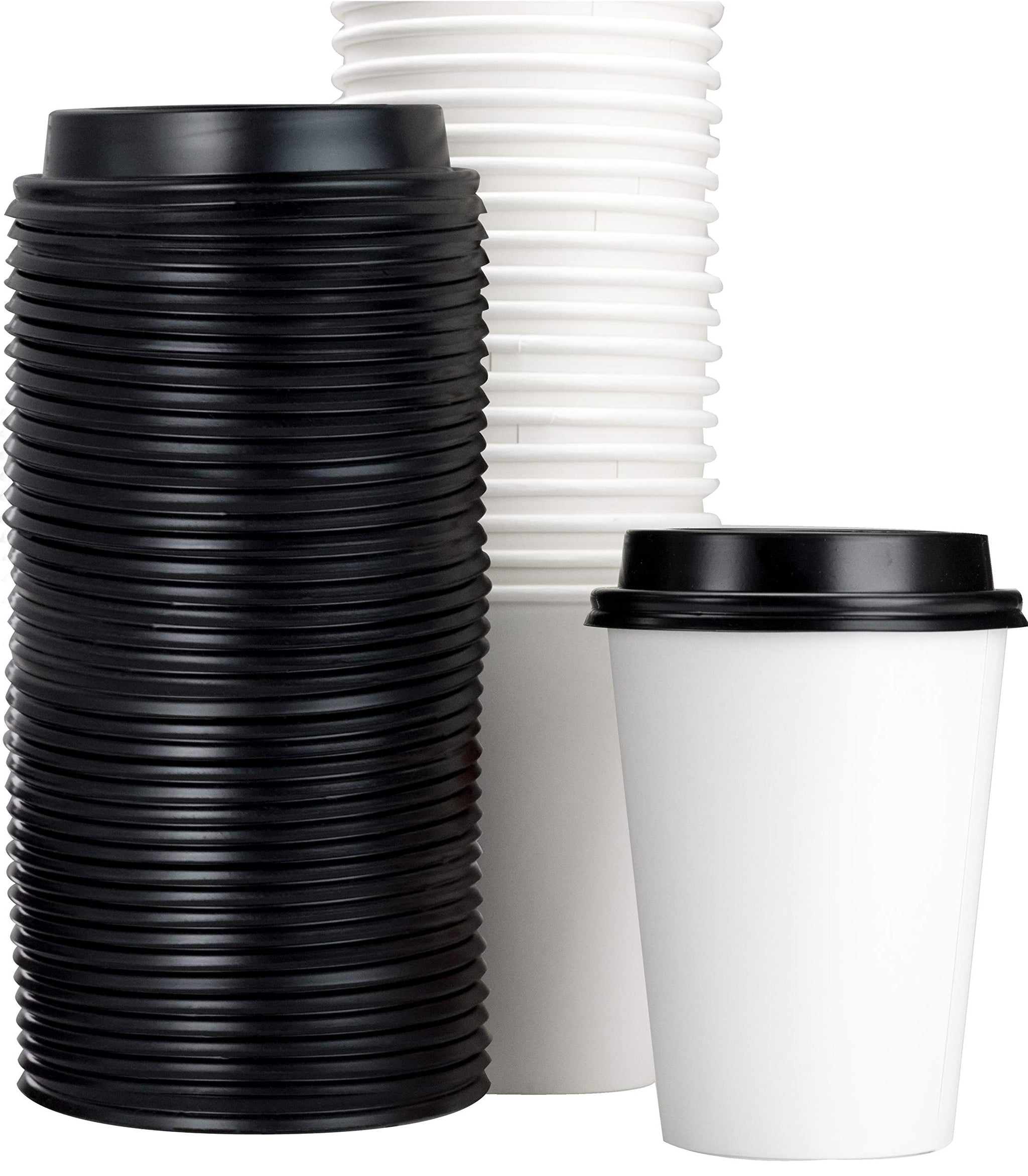White 12 Oz Paper Coffee Cups With Recyclable Dome Lids, 100 Pk. BPA Free Disposable Drink Cup Set for Serving Hot Tea and Lattes at Kiosks, Shops