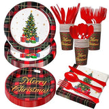 KTCNMER 175 Pcs Christmas Dinnerware Set Disposable Paper Plates and Napkins for 25 Guests Holiday Tableware Kits Cups Forks Knives Spoons