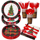 KTCNMER 175 Pcs Christmas Dinnerware Set Disposable Paper Plates and Napkins for 25 Guests Holiday Tableware Kits Cups Forks Knives Spoons