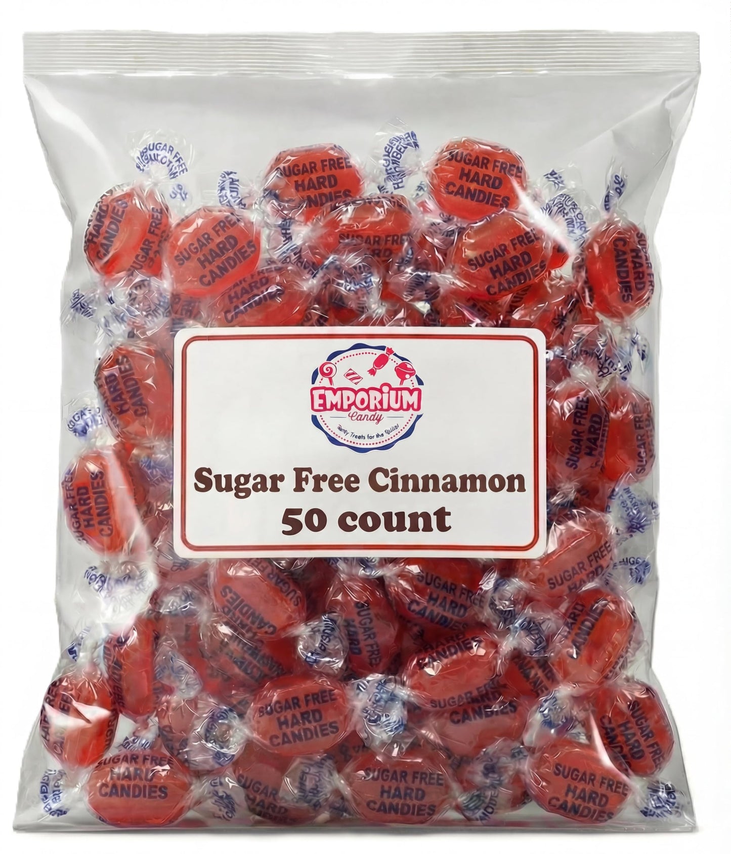 50 Pieces Sugar-Free Cinnamon Candy - Sweet & Spicy Sugarless Drops for Parties, Snacks & Gifts, Individually Wrapped Bulk