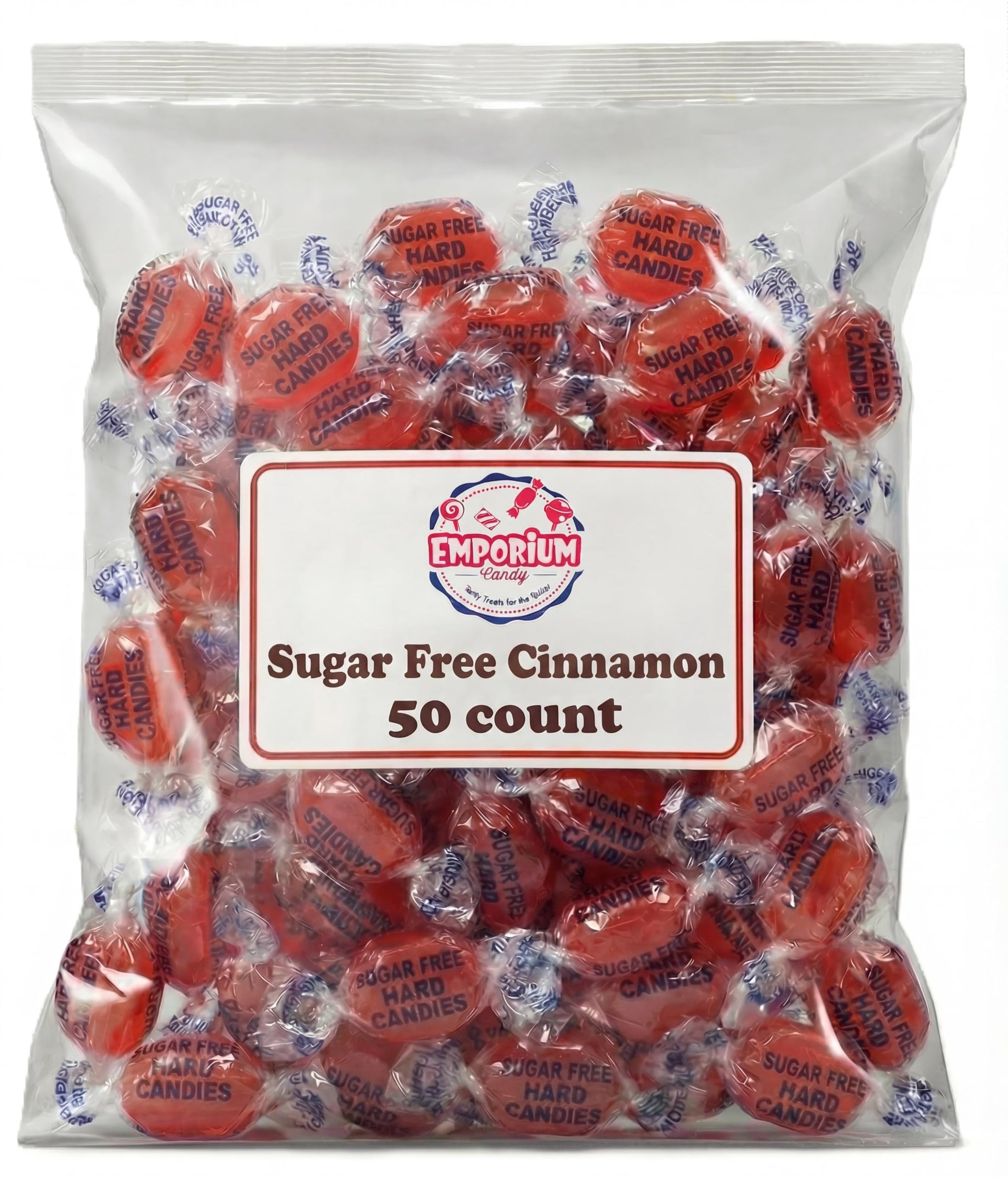 50 Pieces Sugar-Free Cinnamon Candy - Sweet & Spicy Sugarless Drops for Parties, Snacks & Gifts, Individually Wrapped Bulk