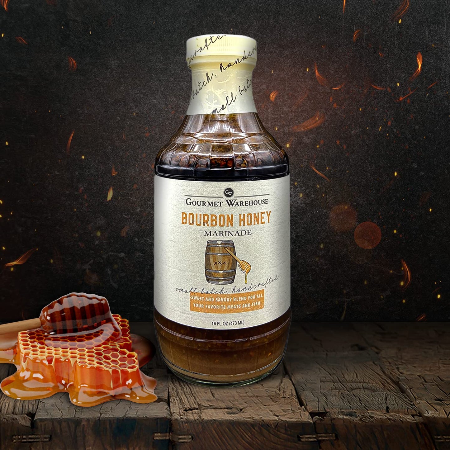 Gourmet Warehouse Small Batch Bourbon Honey Marinade Made With Natural Ingredients No HFCS 16 Oz (Pack of 1)