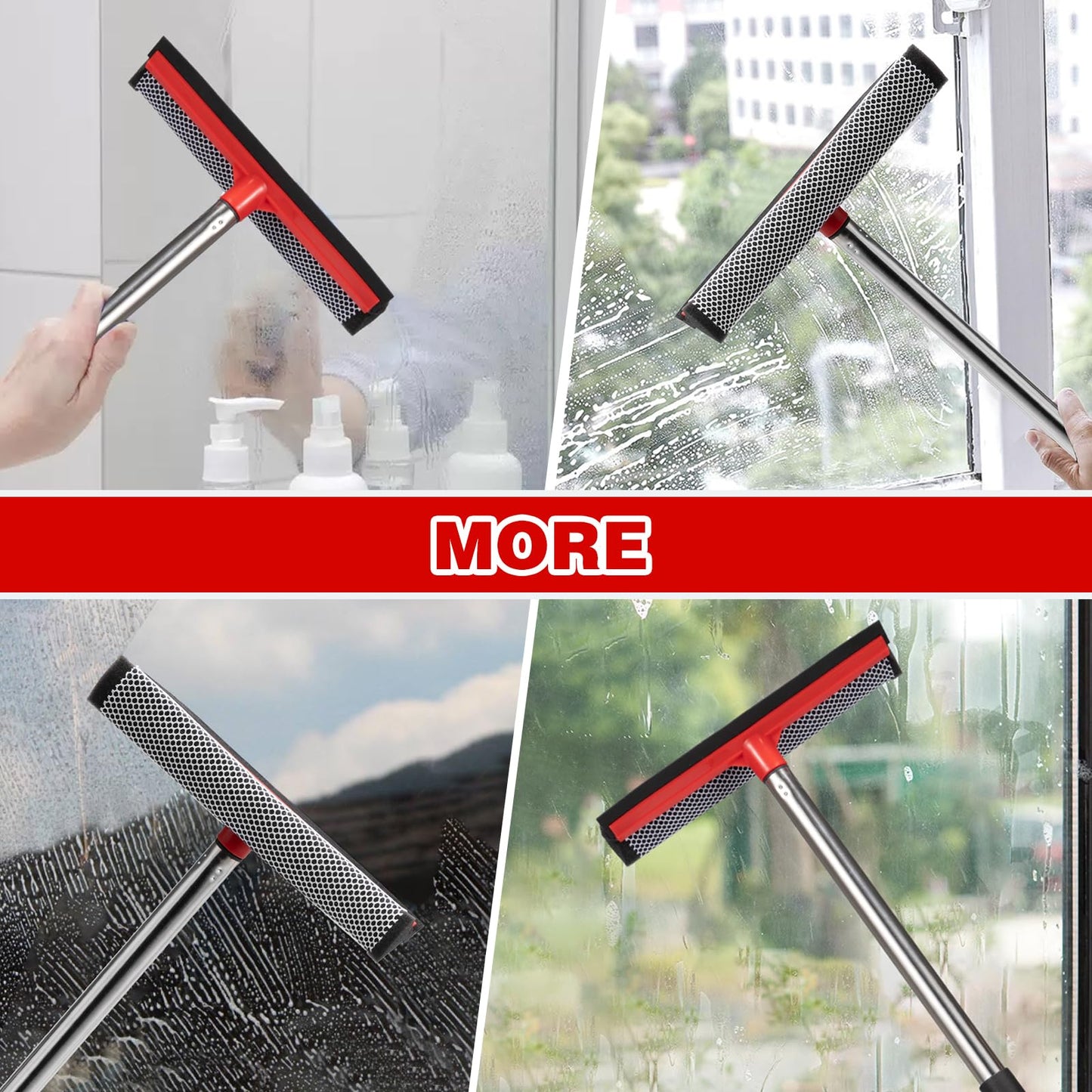 2 in 1 Standard Window Squeegee, Home Window Cleaner with 59" Poles,Washing Squeegee Suit for Glass Door Cleaner, Multi-Use Car Windshield Cleaning