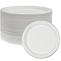 NYHI 125 Pack Compostable 10 Inch Heavy Duty Paper Disposable Plates Bulk For Adults Kids White Sugarcane Plates Cut Leak Resistant Compostable
