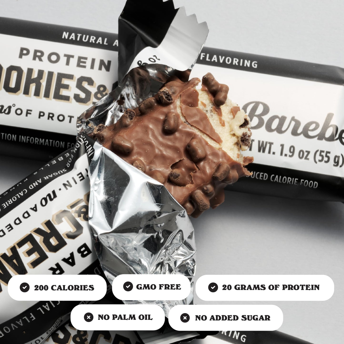 Barebells Protein Bars Cookies & Cream - 12 Count, 20g High Protein Treats - Chocolate Nutrition Bar with 1g Total Sugars - On-The-Go Breakfast or