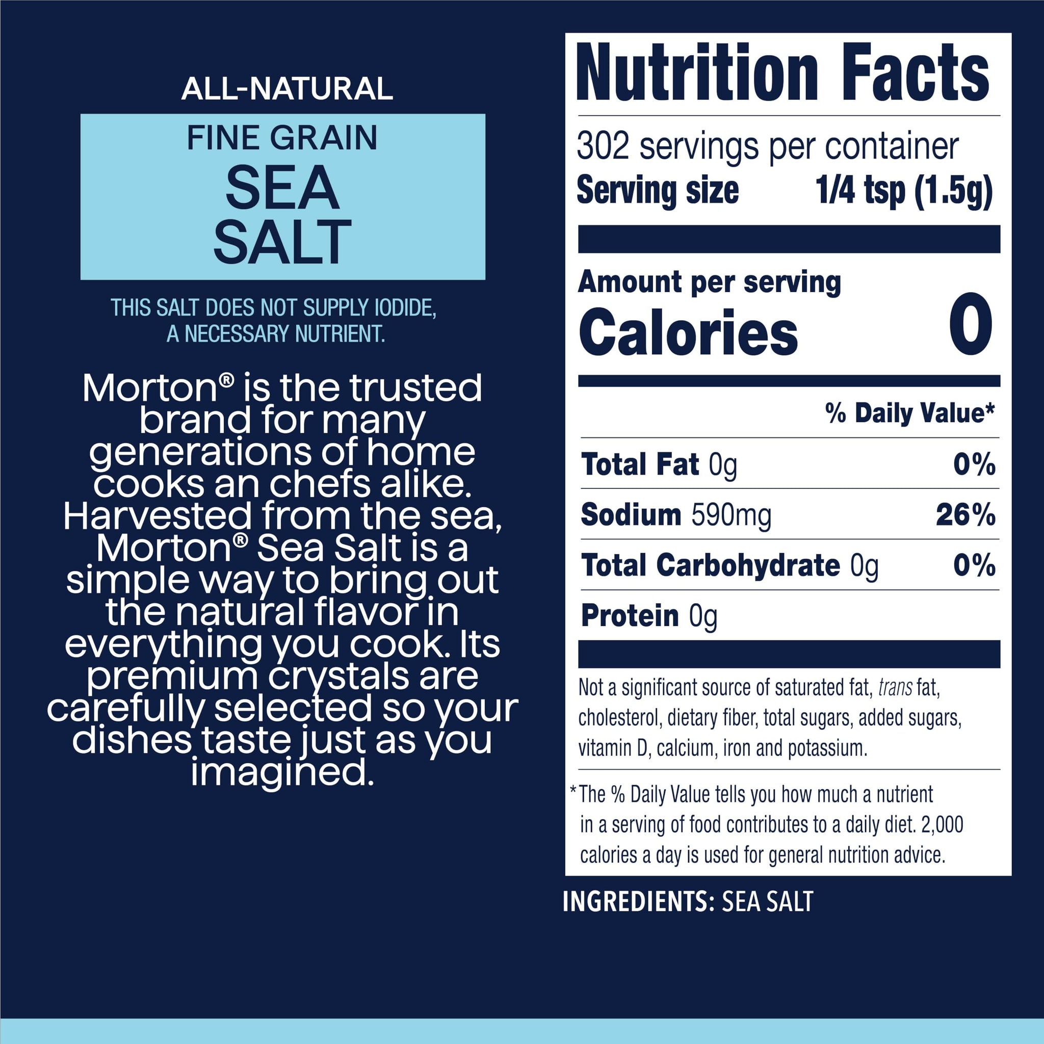 Morton Sea Salt Fine Grain, All-Natural Fine Sea Salt, 1 lb Resealable Pouch, Ideal for Cooking, Baking, Blending & Everyday Seasoning
