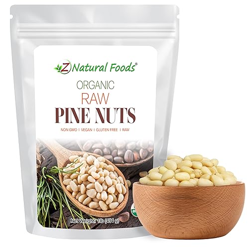 Z Natural Foods Organic Pine Nuts - Raw Nutrient-Dense Superfood Packed in Airtight Foil Pouches - Pure Pine Nut for Pesto, Trail Mix, Salad & Recipes
