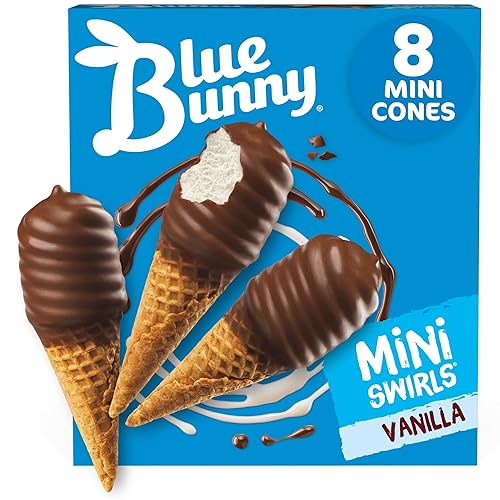 Blue Bunny Frozen Mini Swirls Ice Cream Cones,Vanilla, 8 Count