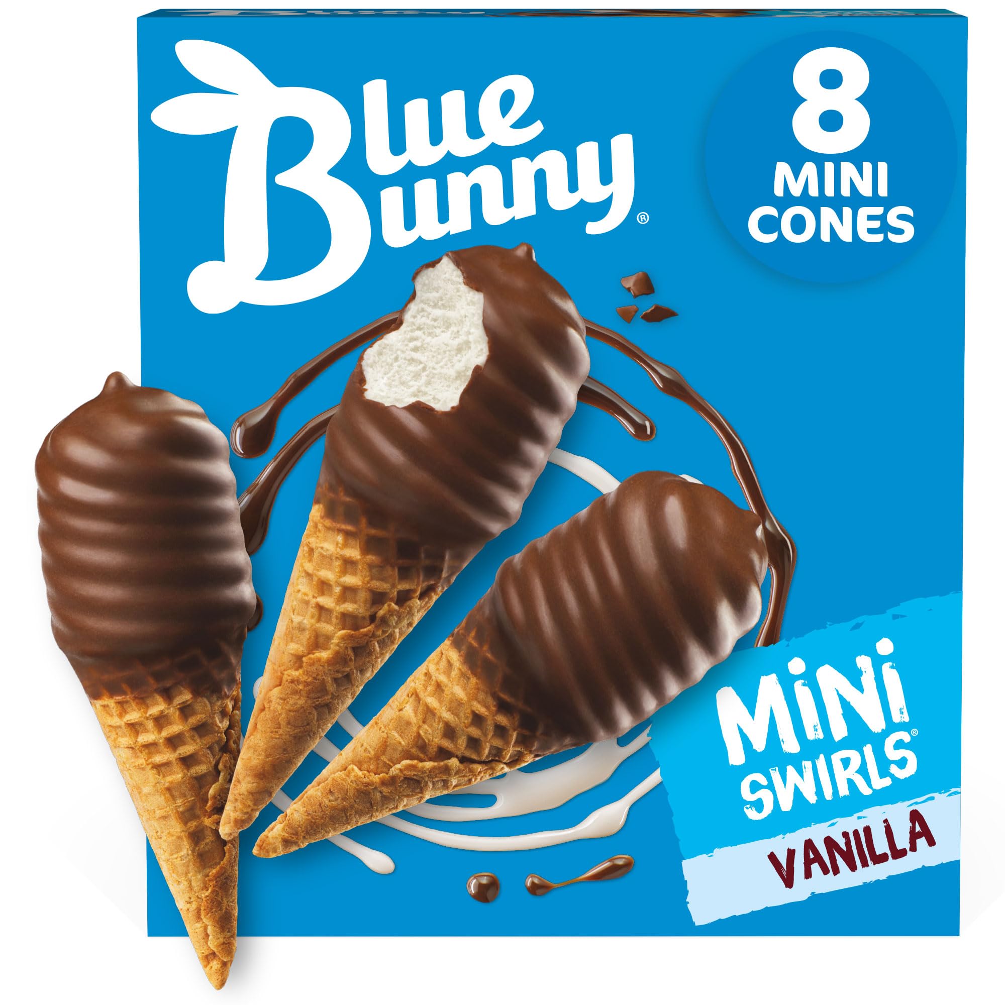 Blue Bunny Frozen Mini Swirls Ice Cream Cones,Vanilla, 8 Count