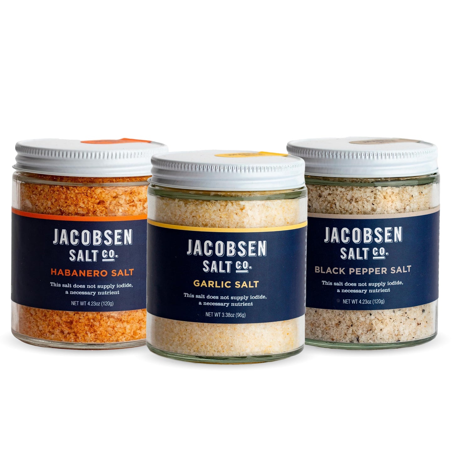 Jacobsen Salt Co. Salt Variety Pack - Kosher Sea Salt, Non-Ionized, Made in USA, Non-GMO, Steak Seasoning - Black Pepper Salt, Garlic Salt & Habanero