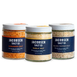 Jacobsen Salt Co. Salt Variety Pack - Kosher Sea Salt, Non-Ionized, Made in USA, Non-GMO, Steak Seasoning - Black Pepper Salt, Garlic Salt & Habanero