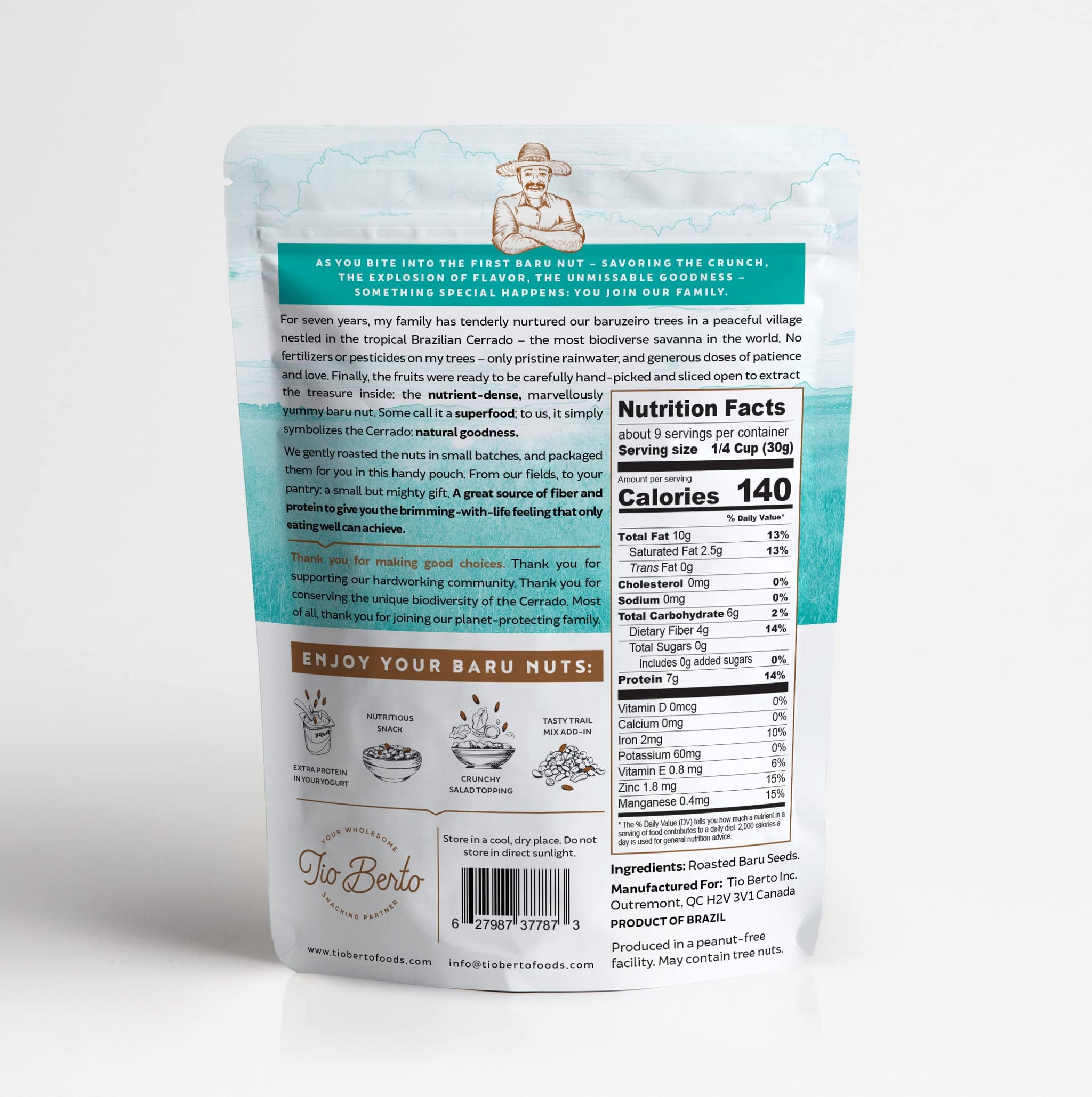 Baru Nuts Roasted, 10 oz Resealable Bag | Crunchy and Delicious | Suitable for Vegan, Gluten Free, Keto, Peanut Free Diets | High Protein Snacks |