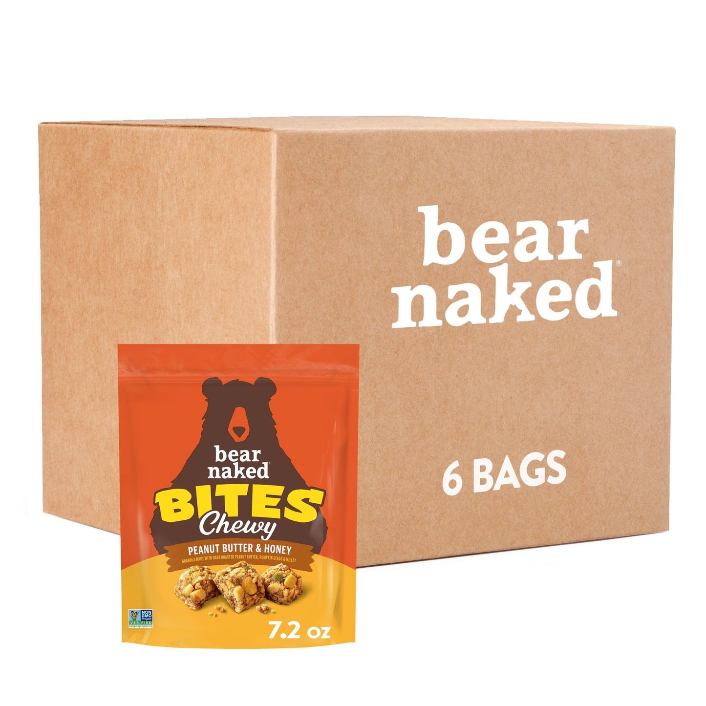 Bear Naked Granola Bites, Gluten Free, Breakfast Snacks, Peanut Butter and Honey (6 Bags)