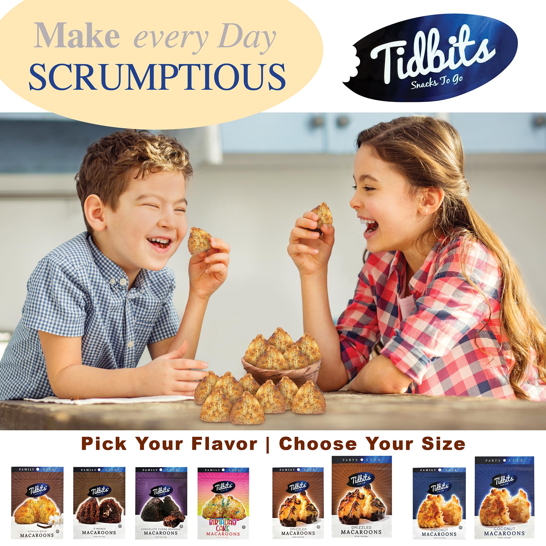 Tidbits Snacks To Go Vanilla Bean Macaroons - 5.25 oz. Family Size, Gourmet Gluten-Free Snack Treats, Delicious Vegan Dairy-Free Cookies
