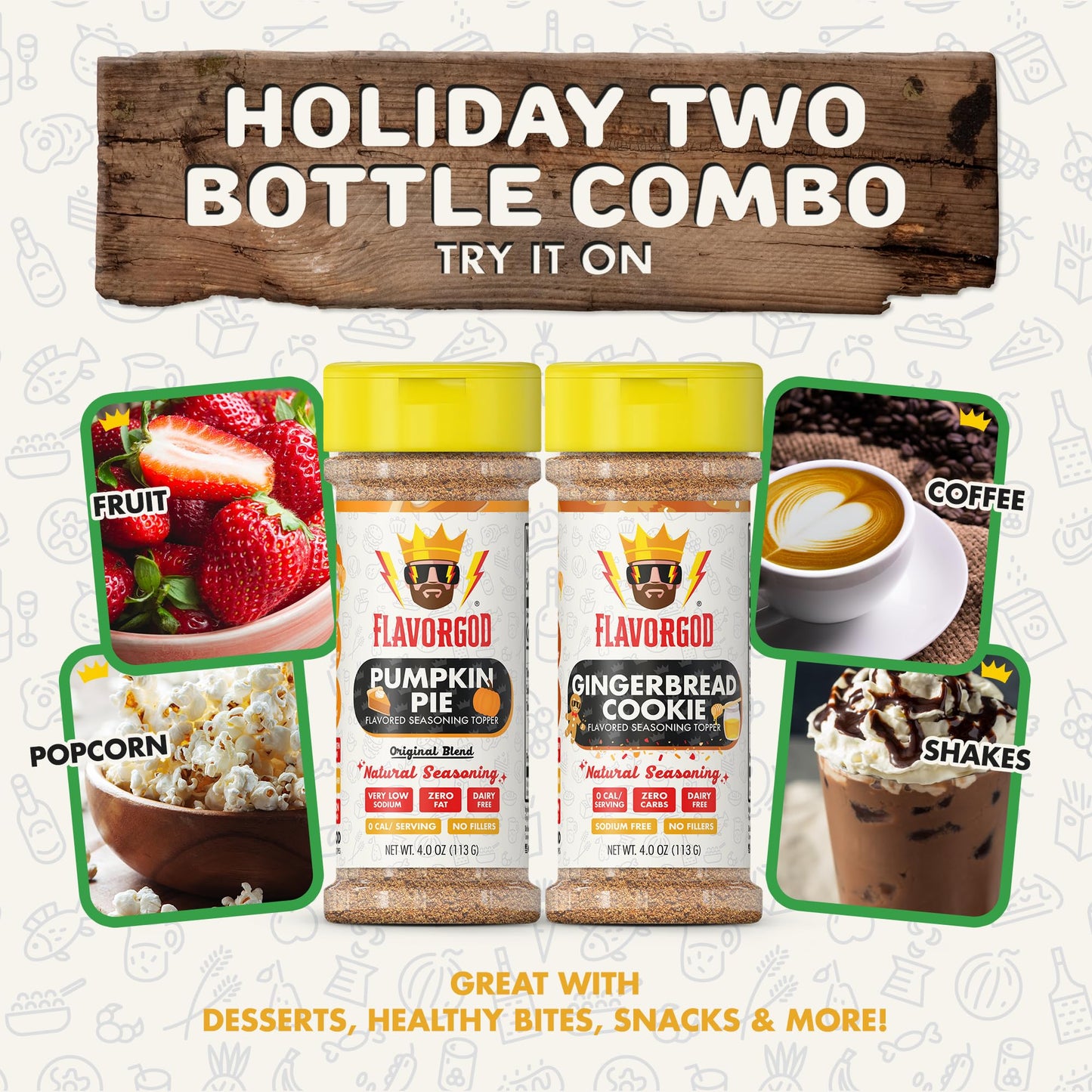 Holiday Combo Pack of 2 Herb, Spice and Seasoning Gift Set - Pumpkin Spice, & Gingerbread Cookie - Premium All Natural & Healthy Spice Blend - Low