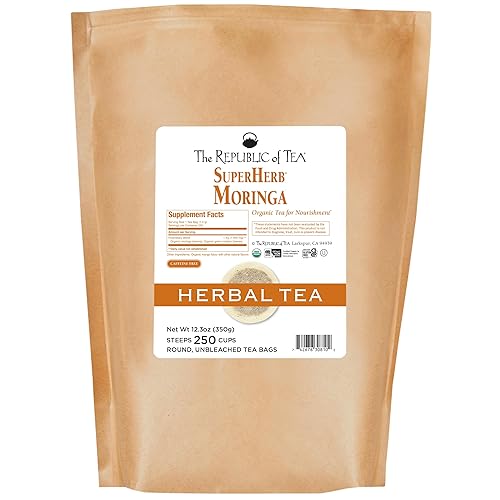 The Republic of Tea - Organic Moringa SuperHerb Tea Bulk Bag, 250 Herbal Tea Bags, Naturally Caffeine-Free