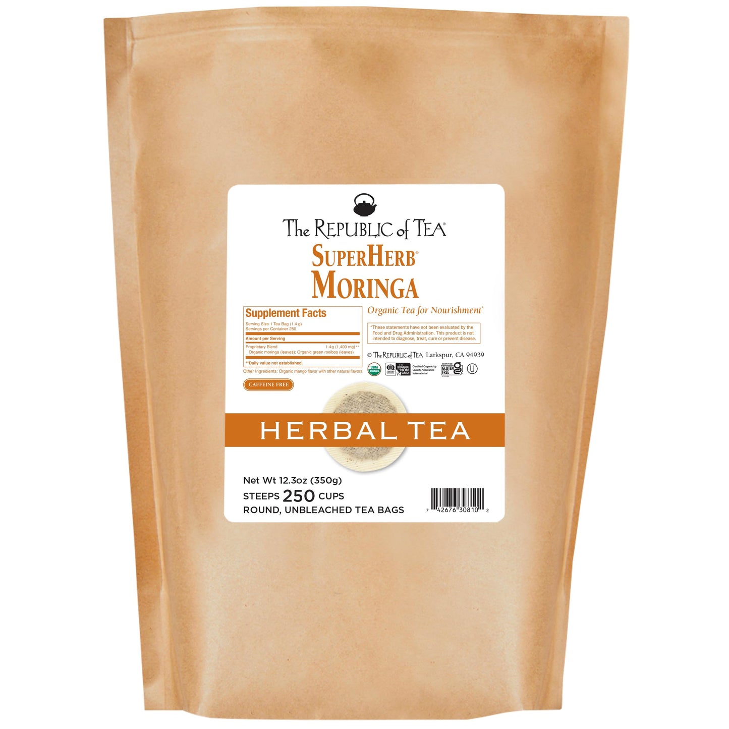 The Republic of Tea - Organic Moringa SuperHerb Tea Bulk Bag, 250 Herbal Tea Bags, Naturally Caffeine-Free