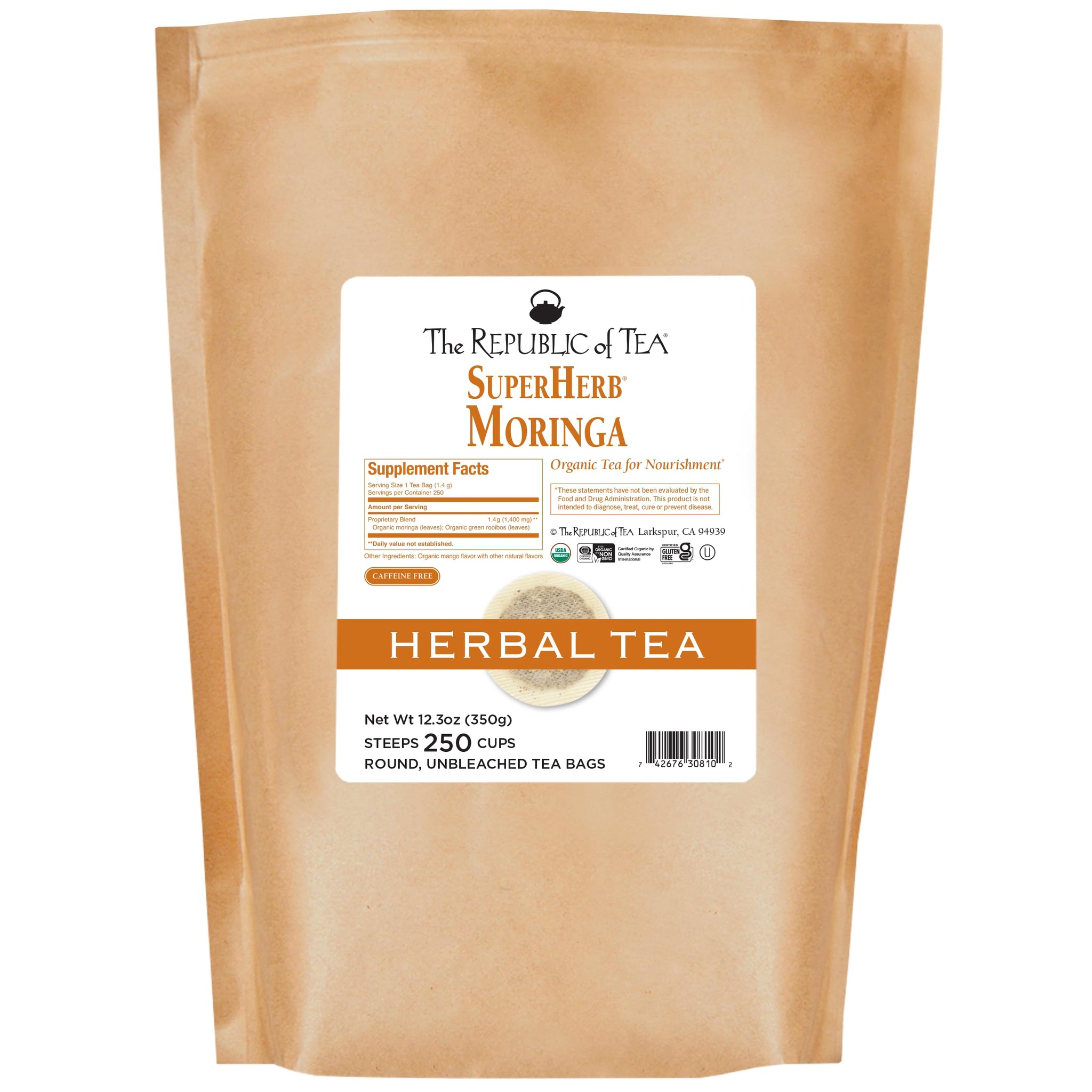 The Republic of Tea - Organic Moringa SuperHerb Tea Bulk Bag, 250 Herbal Tea Bags, Naturally Caffeine-Free