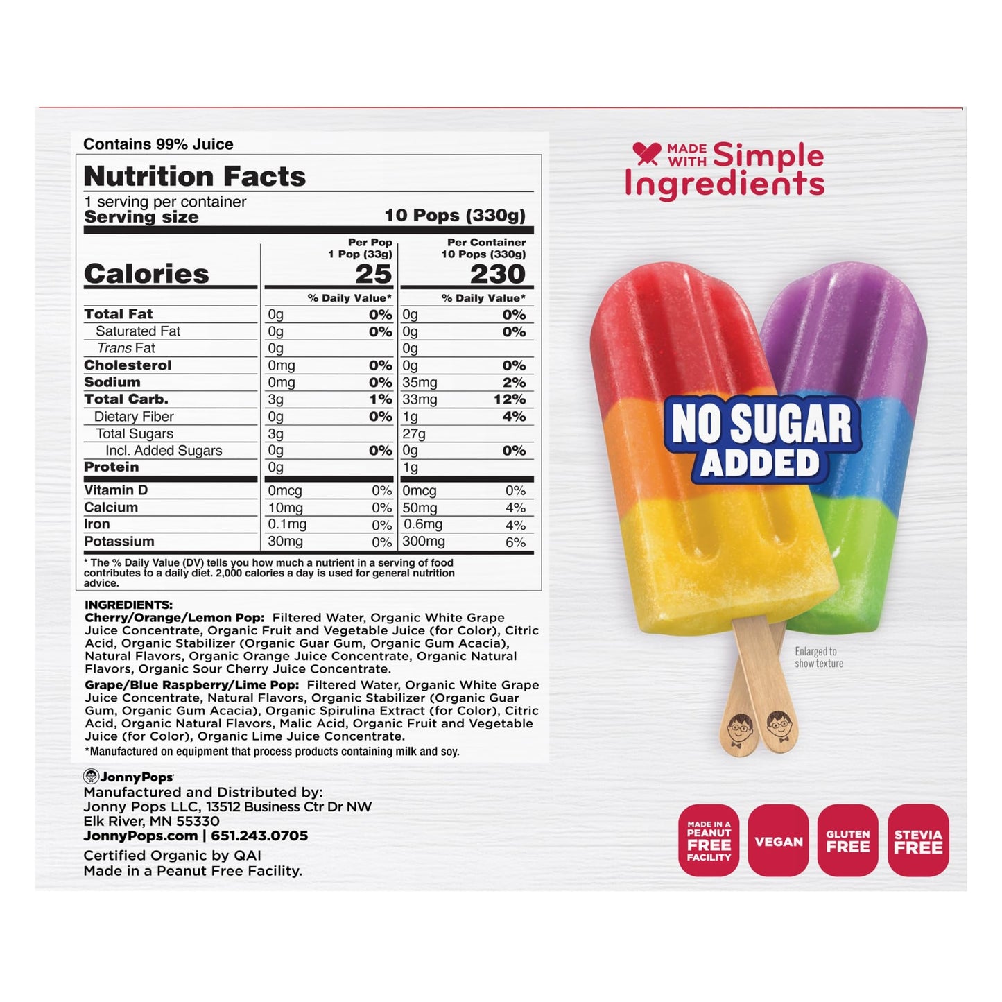 JonnyPops No Sugar Added Organic Color Burst Minis Frozen Pops 10ct