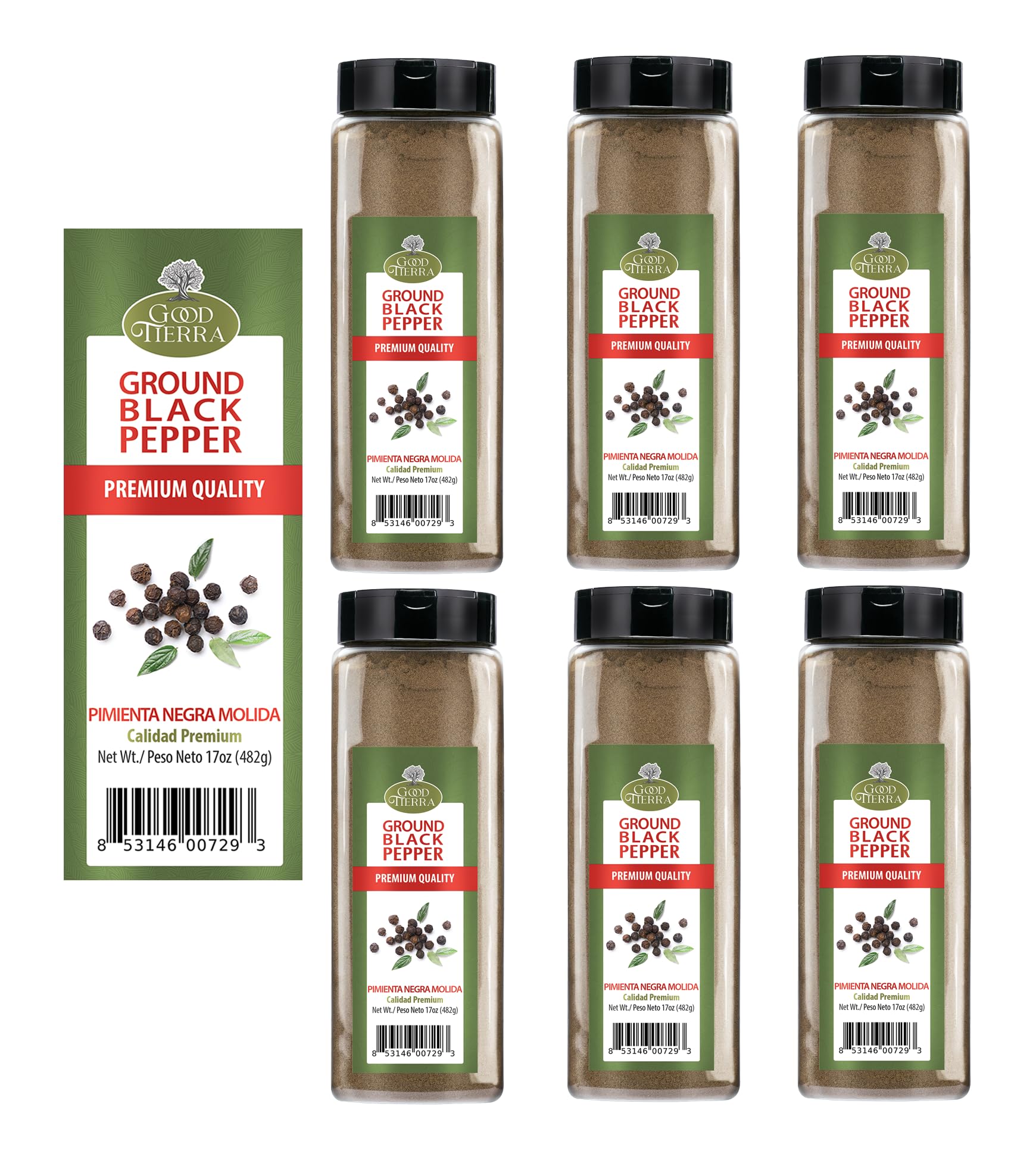 Good Tierra Black Pepper Ground 17 oz - Fine Ground Black Pepper Powder, Gluten Free Bulk Spice for Cooking, BBQ Seasoning, Italian Seasoning & Pantry