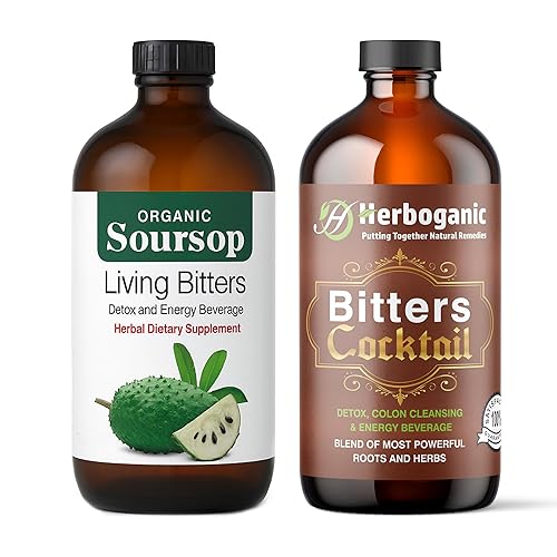 Herboganic Premium Soursop Living Bitters Featured with Cocktail Bitters for overall health and wellness |Pack of 2 |16 Oz Each
