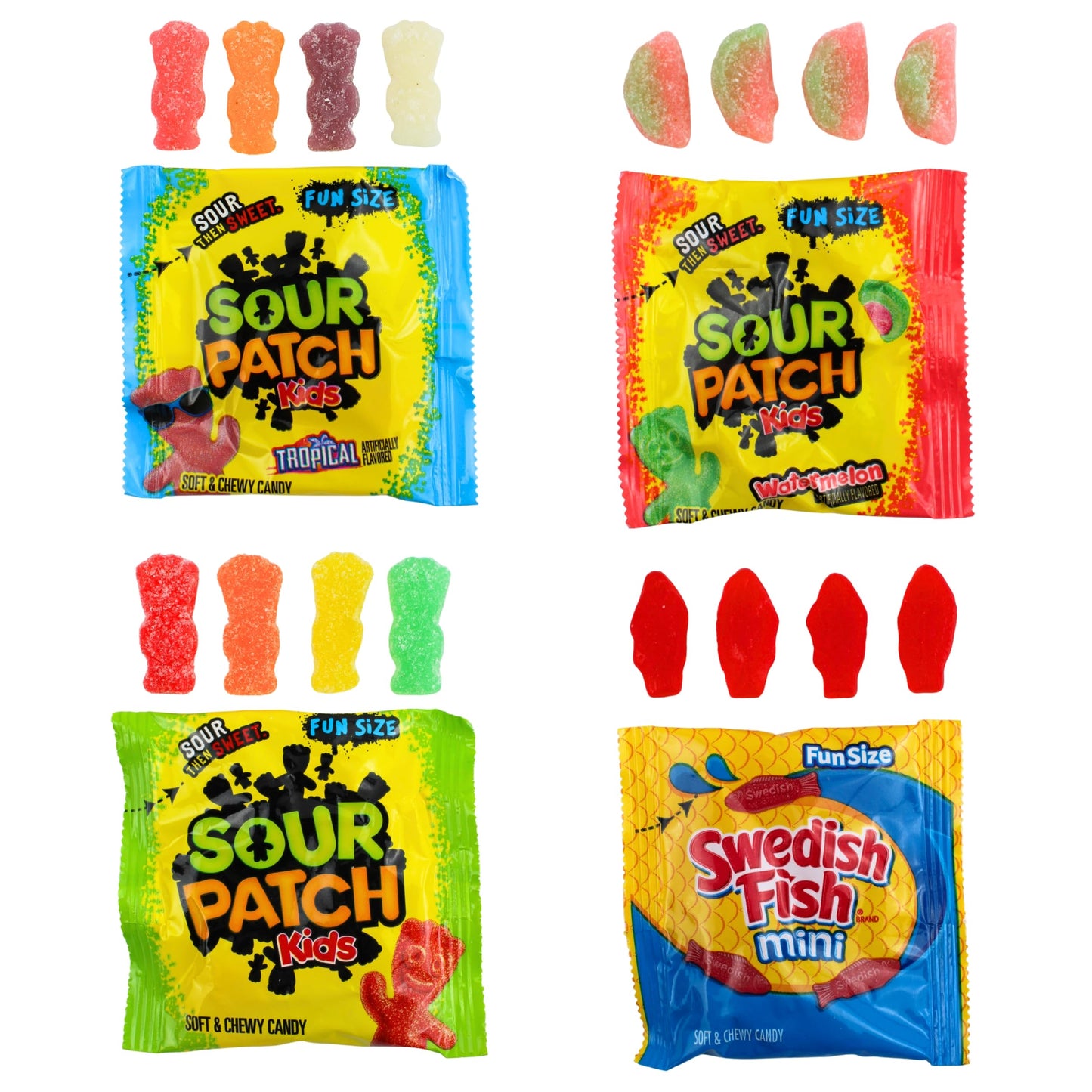 Snack Size, Fun Size Candy - Bulk Party Candy, Summer Party, Piñata Ready - Original, Tropical, and Watermelon Sweet & Sour Individual Gummy Kids Sour