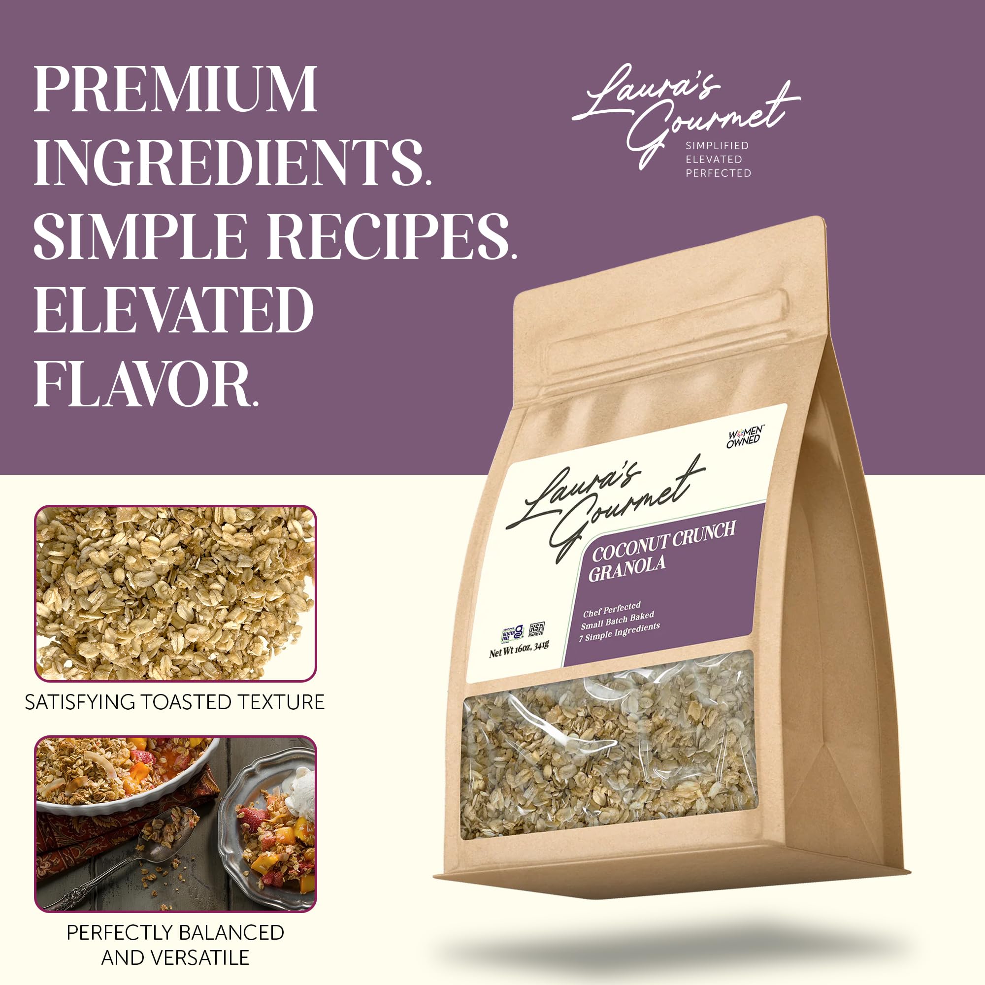 Laura's Gourmet Granola - Coconut Crunch - Gluten, Soy & Dairy Free - Organic Agave, Crunchy Coconut Chip, Organic Oil, Vegan, Chef's Trifecta