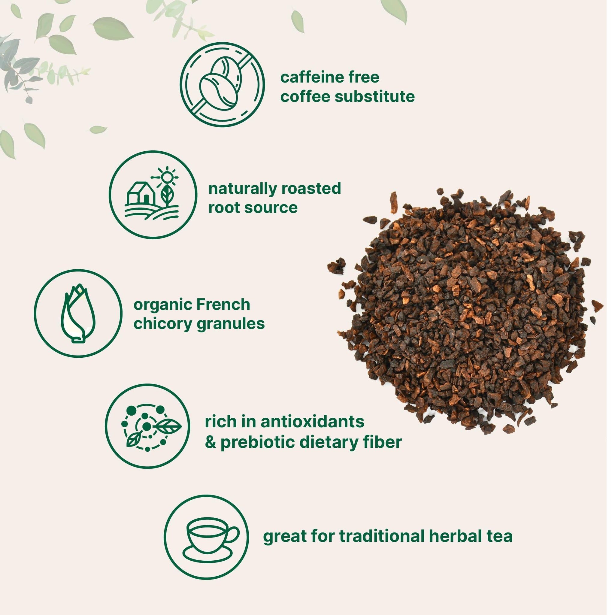 Organic French Chicory Root, 2lbs | Roasted Chicory Granule | Brews like Regular Coffee | Caffeine Free Coffee Substitute | Rich in Prebiotic Fiber |