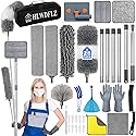 HLWDFLZ Microfiber Duster Kit 25pcs with 30 to 100 Inches Extension Pole and Baseboard Cleaner Tool, Washable and Bendable Feather Duster for Cleaning