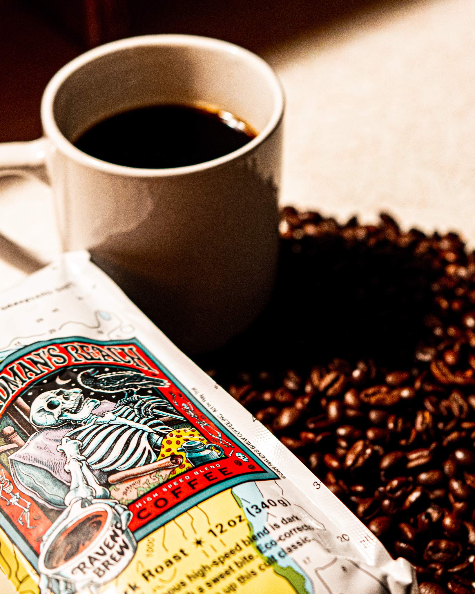 Raven’s Brew Coffee Bold Organic Coffee Dark Roast Whole Bean - Deadman's Reach 12oz