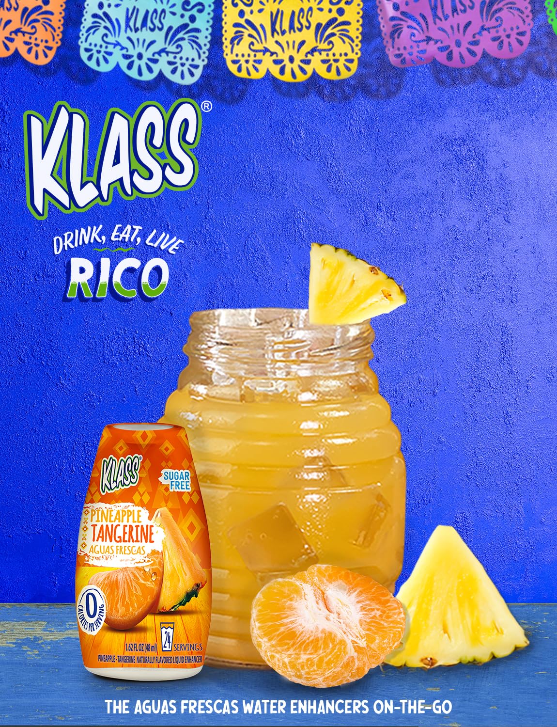 Klass Aguas Frescas | Liquid Water Enhancer | Pineapple Tangerine | Naturally Flavored | Sugar Free | Zero Calories Per Serving | Keto | 4 Bottles