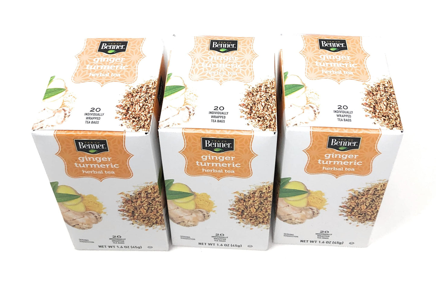 Ginger and Turmeric Herbal Tea Bags, 3 Pack, Total 60 Individually wrapped