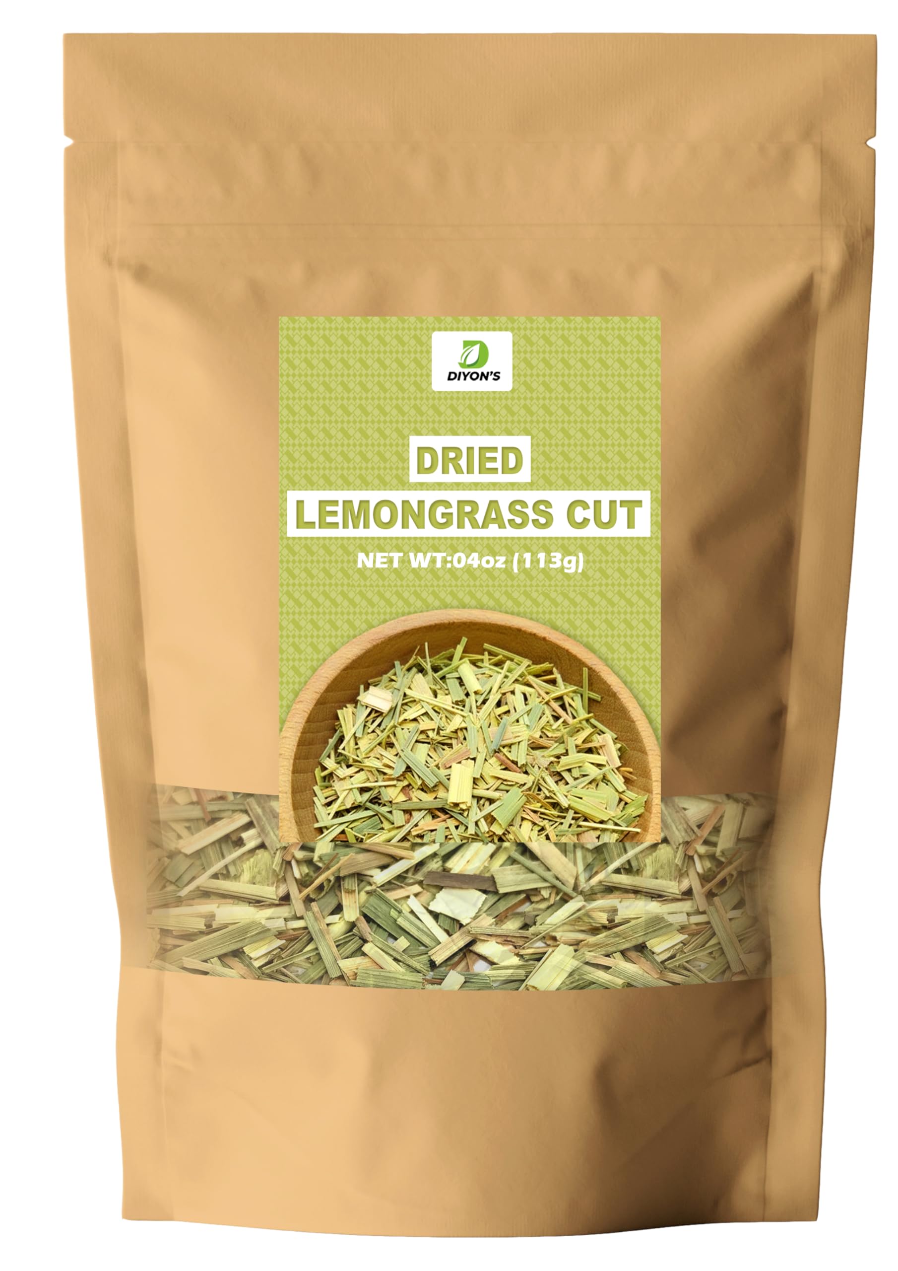Diyon's dried lemon grass cut 4 oz (113g) All Natural From Sri Lanka Packed with stand up resealable pouch.