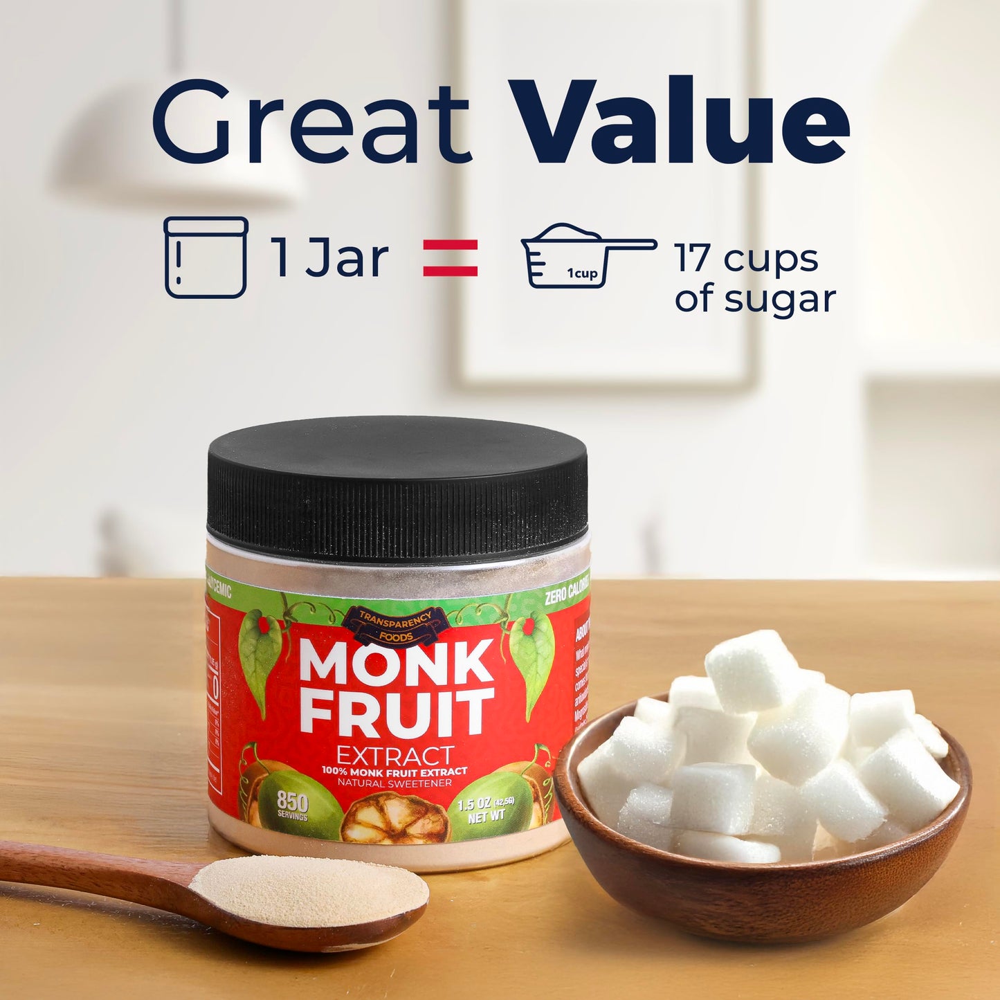 100% Monk Fruit Extract (90X Sweeter Than Sugar) Monk Fruit Sweetener No Erythritol, Sugar Substitute, Zero Calories, Zero Glycemic, Non-GMO, 25%