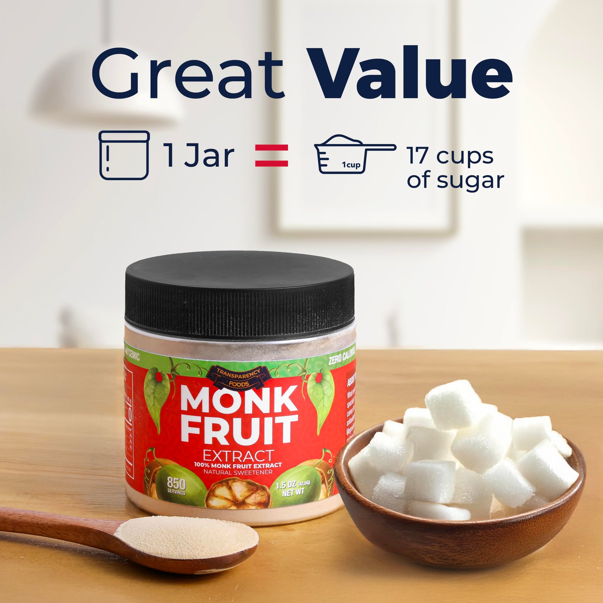 100% Monk Fruit Extract (90X Sweeter Than Sugar) Monk Fruit Sweetener No Erythritol, Sugar Substitute, Zero Calories, Zero Glycemic, Non-GMO, 25%