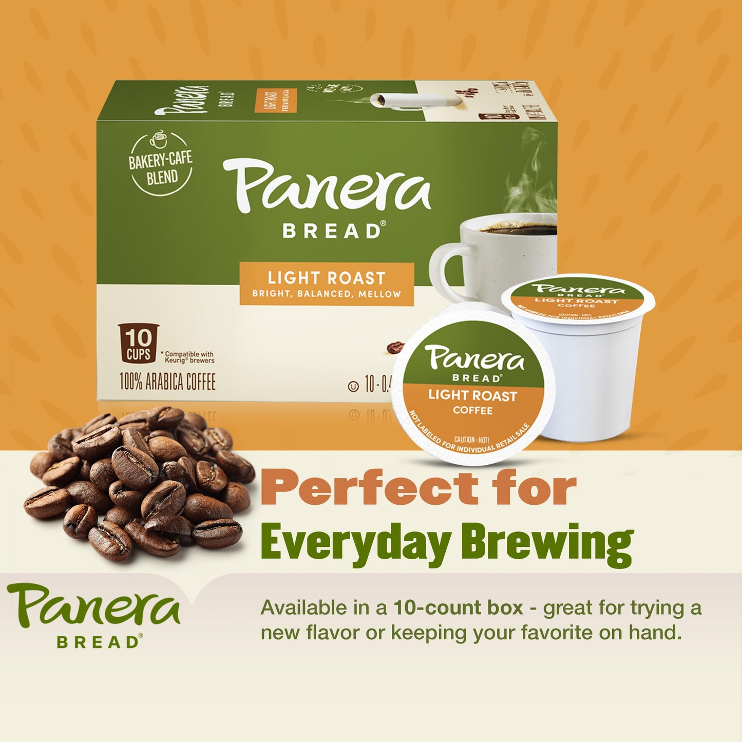Panera Bread Light Roast Coffee Pods, 100% Arabica Coffee Keurig Compatible Cups,, Breakfast Blend Single Serve Pods, Smooth & Balanced, Kosher
