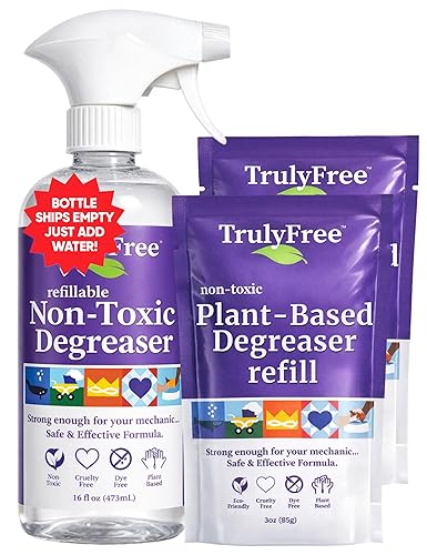 Truly Free Heavy Duty Degreaser - Grease Remover & Grime Cleaner for Kitchen, Automotive & More, Household Cleaning Supplies, Fragrance-Free, Includes