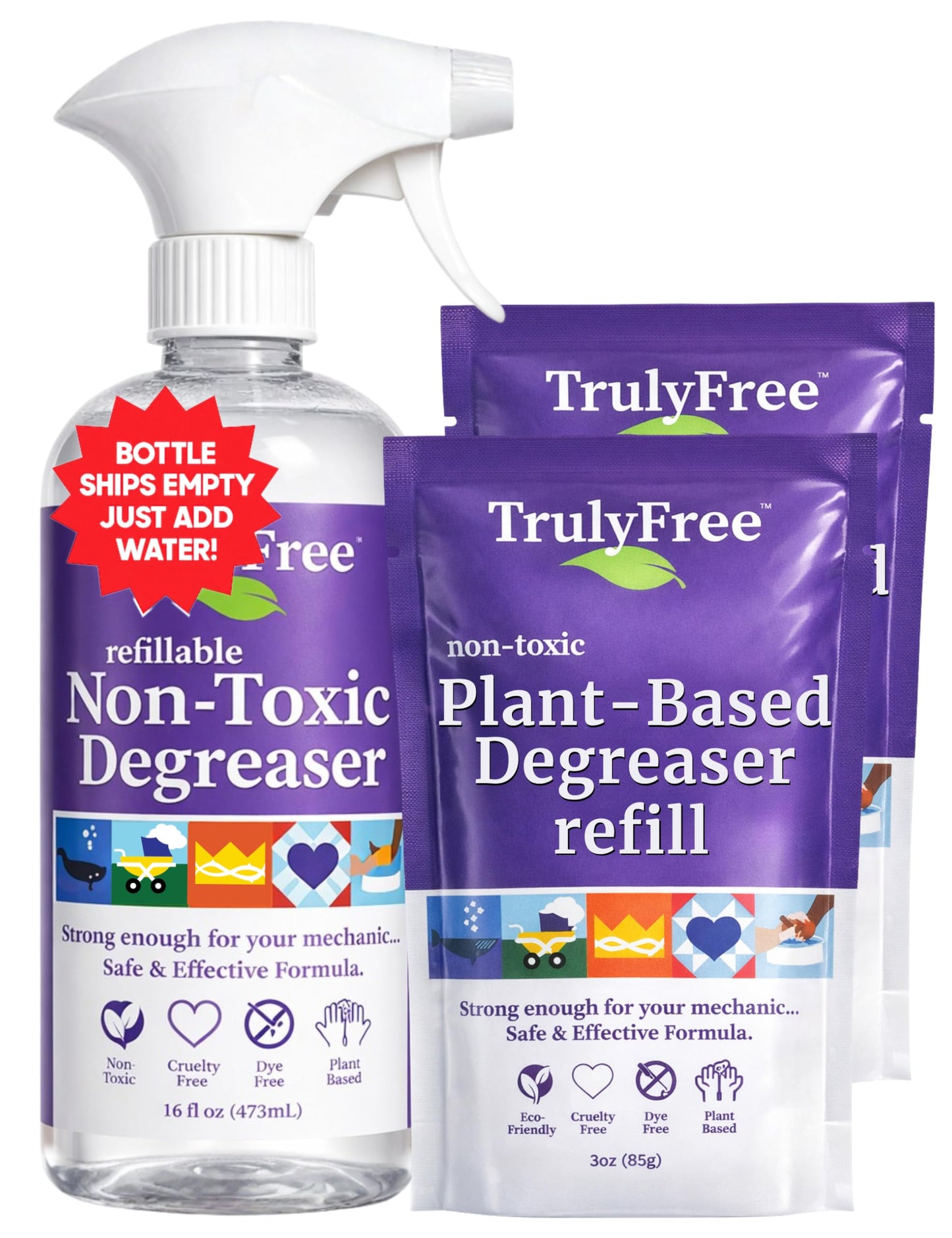 Truly Free Heavy Duty Degreaser - Grease Remover & Grime Cleaner for Kitchen, Automotive & More, Household Cleaning Supplies, Fragrance-Free, Includes