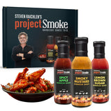 Steven Raichlen's Project Smoke BBQ Sauce Gift Set - 3 Pack Gourmet Barbecue Variety (Spicy Apple, Smoky Mustard, Lemon Brown Sugar) - Premium