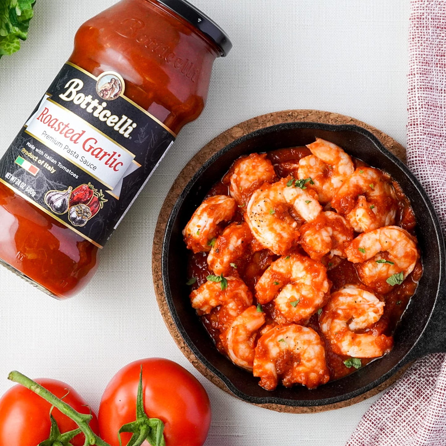 Roasted Garlic Premium Pasta Sauce by Botticelli, 24oz - No Added Sugar - Whole30 Approved - Keto Friendly - Gluten Free - Product of Italy