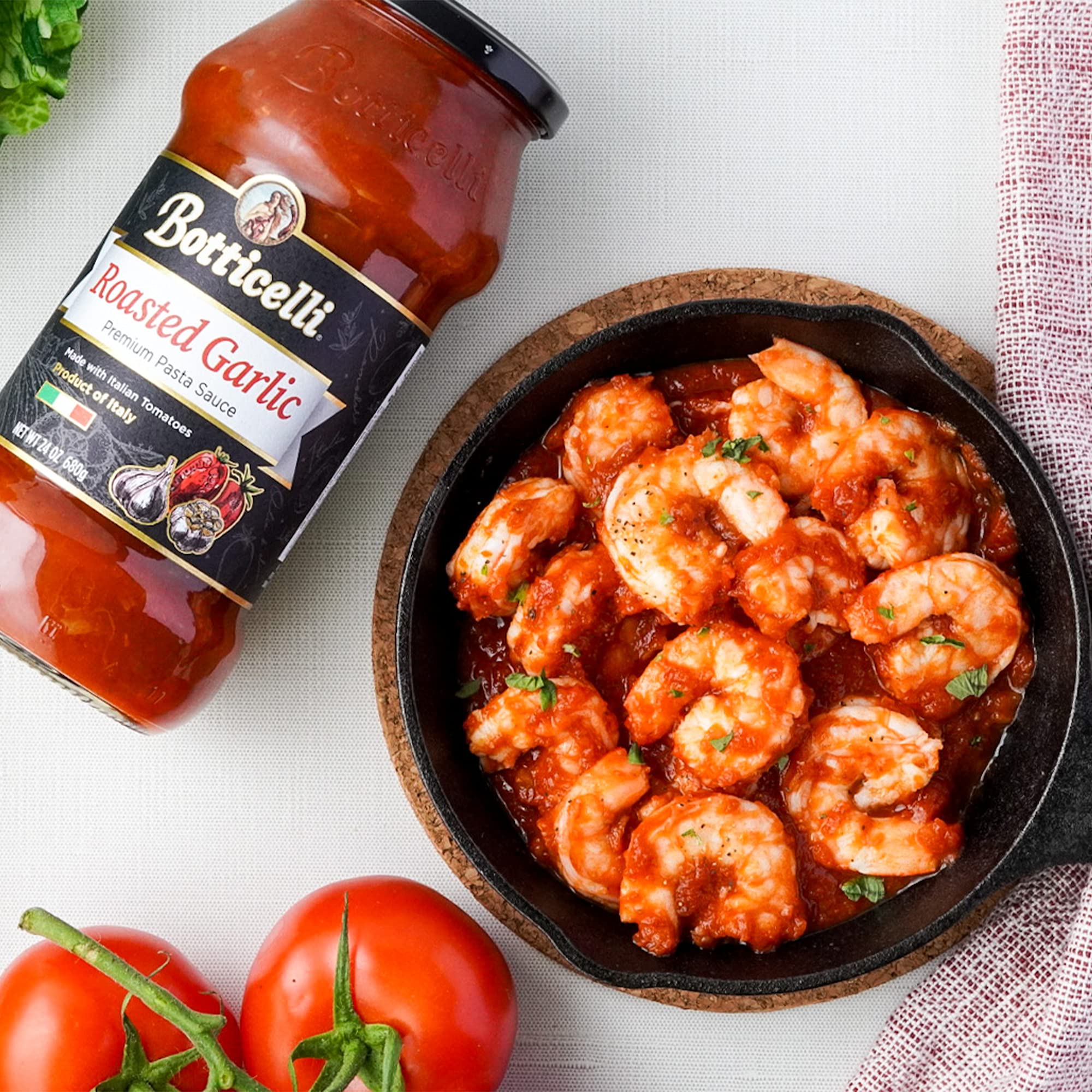 Roasted Garlic Premium Pasta Sauce by Botticelli, 24oz - No Added Sugar - Whole30 Approved - Keto Friendly - Gluten Free - Product of Italy