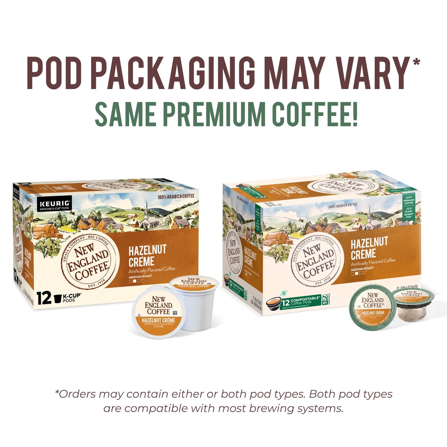 New England Coffee Single Serve Pods, Hazelnut Crème Medium Roast 12 Count (Pack of 1)